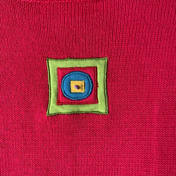 Bechamel Pink Knit Cardigan Sweater Colorful Geometric Squares Button Up Medium - Picture 8 of 16